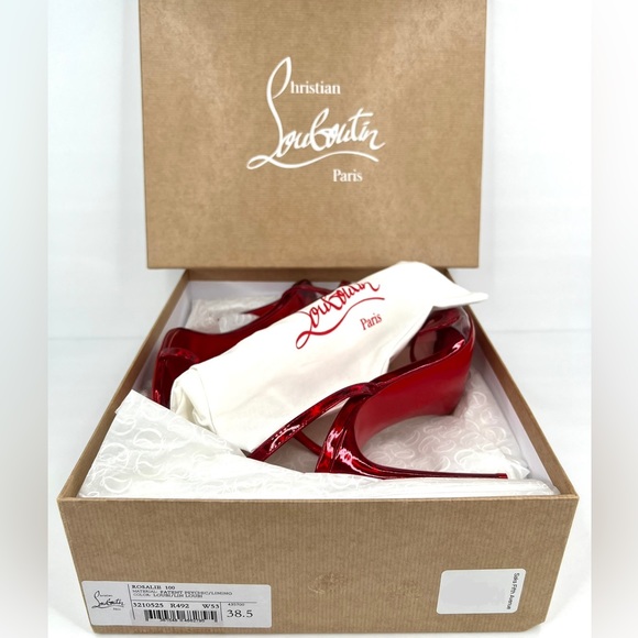 CHRISTIAN LOUBOUTIN Rosalie Metallic Patent Leather Stiletto Sandals Size 38.5 - Picture 2 of 14